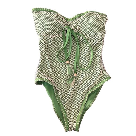 Lucky Brand Green Fishnet Swimsuit One Piece Green Medium - Picture 2 of 6